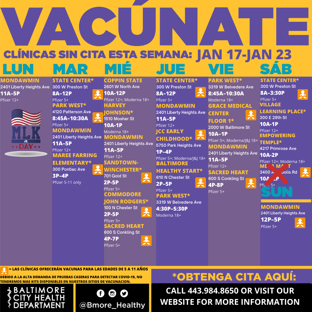 Vax schedule Jan 17-Jan 23 Spanish